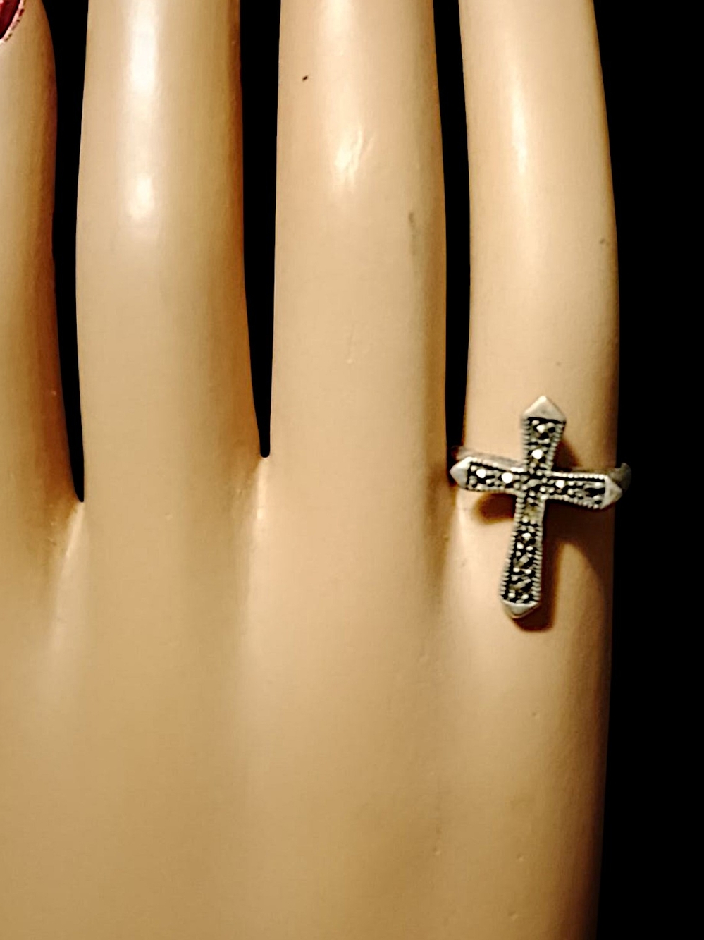 Cross Ring with Black Marcasite Accent